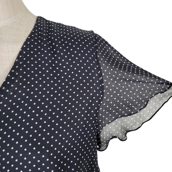 Sag Harbor Midi Chiffon Skirt Suit PL Blouse PM Polka Dot Ruffled Flutter Sleeve - Picture 3 of 12